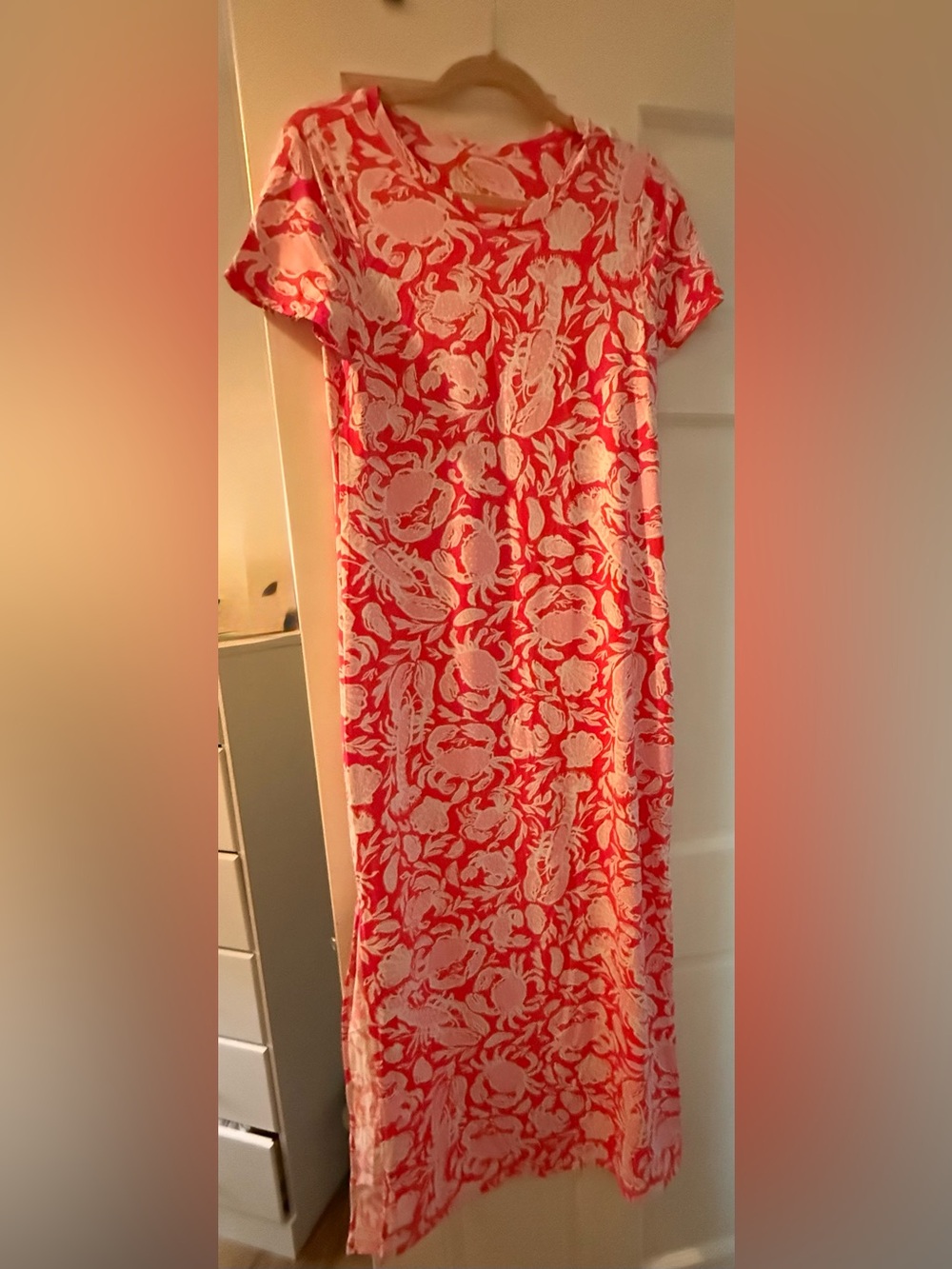 Coral and White Floral Maxi Dress - Short Sleeve. Lilly Pulitzer. New.